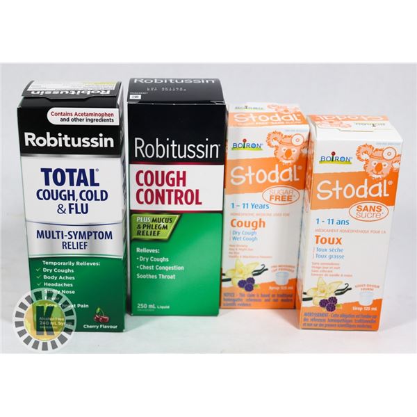 BAG OF ROBITUSSIN AND STODAL KIDS COUGH MEDICINE