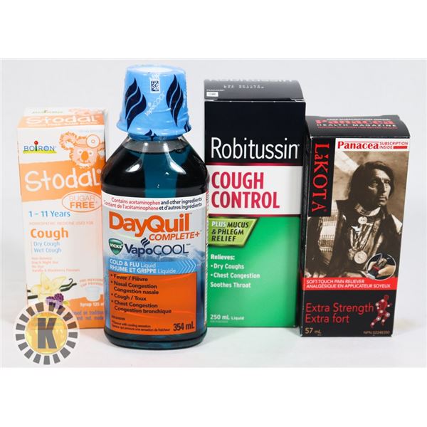 BAG OF ROBITUSSIN AND STODAL KIDS COUGH MEDICINE