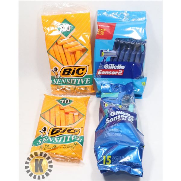 BAG OF ASSORTED SHAVERS/RAZORS INCLUDES GILLETTE