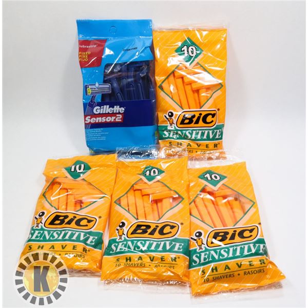 BAG OF ASSORTED SHAVERS/RAZORS INCLUDES GILLETTE