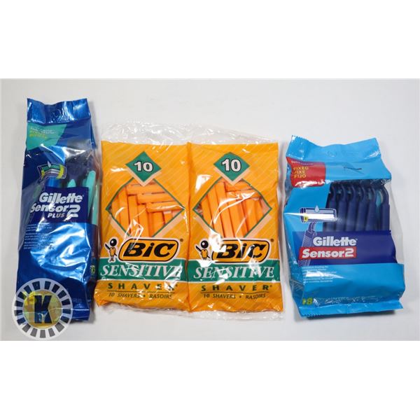 BAG OF ASSORTED SHAVERS/RAZORS INCLUDES GILLETTE