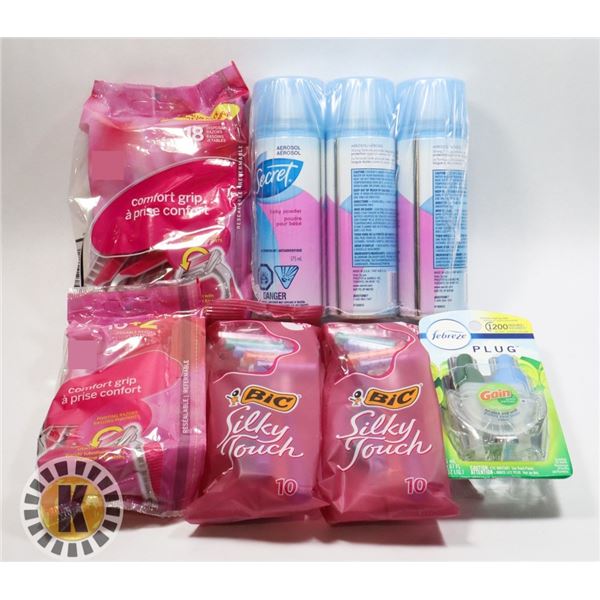 BAG OF BABY POWDER, RAZORS & MORE