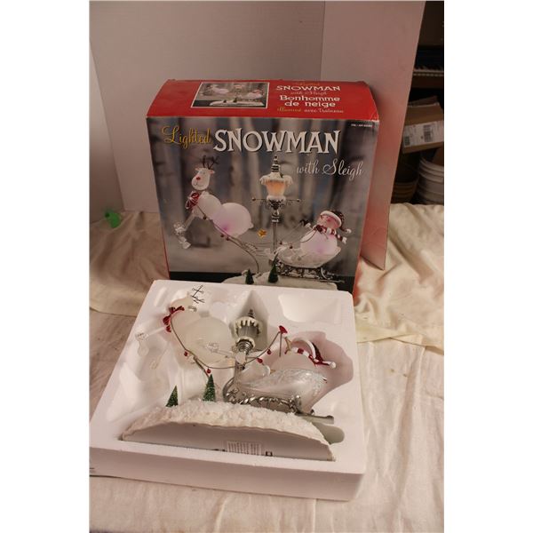 Lighted Snowman with sleigh - in box