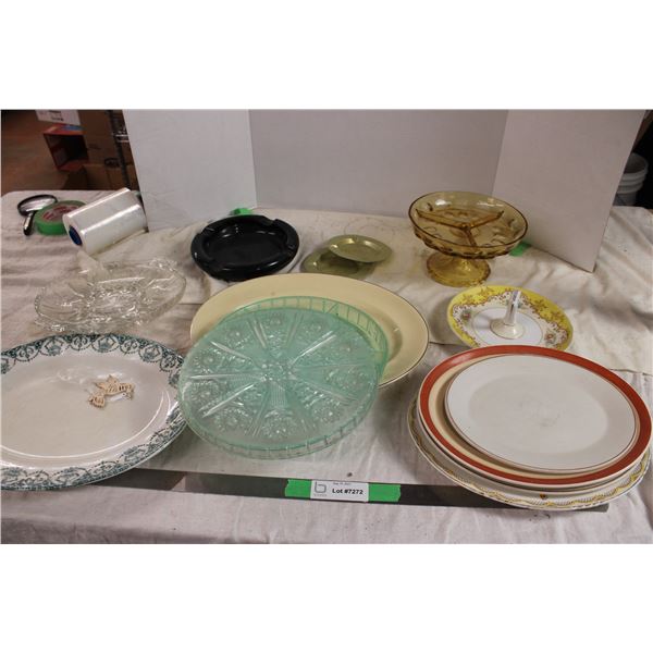 lot of glassware, serving plate, ash tray, misc