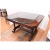 Image 1 : wooden dining room table with glass top 39"x50" 38"x38"