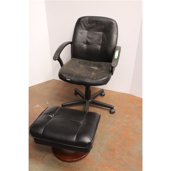 black leather office chair with footstool