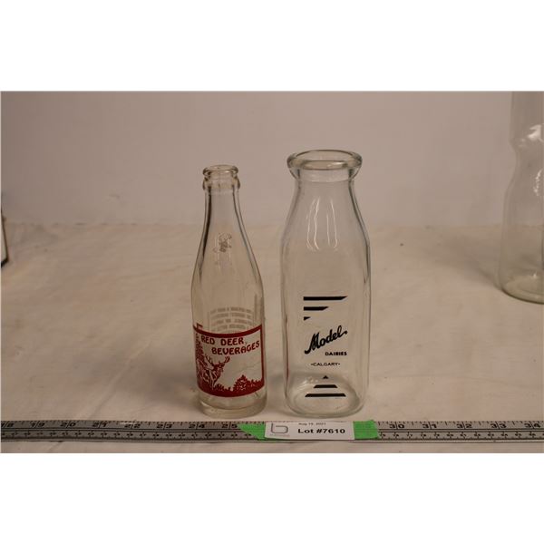 Red Deer Beverages Alberta pop bottle + Model Dairies Calgary Milk Bottle