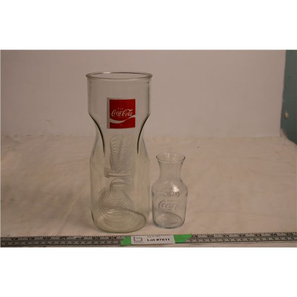 Coca Cola glass pitcher + small sample bottle