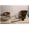Image 1 : Serving Trays, glass Bowl, vintage trash can