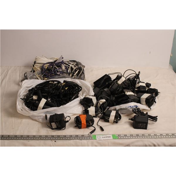 phone chargers, power adapters, electronic cables