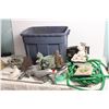 Image 1 : garden hose, lawn decorations, plastic tote