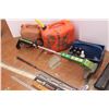 Image 4 : 2 Gas Cans, Weed wacker, gasline antifreeze, golf club, 3 levels