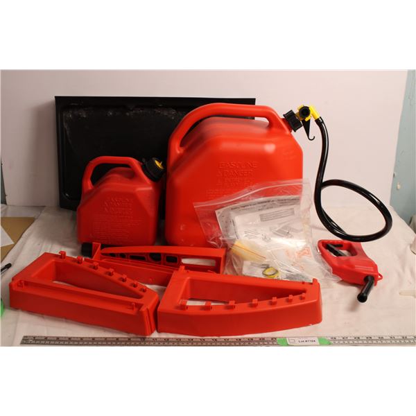 Flo N Go Homestation gas filling tank + mount. (appears new, no odor in tank) plus small gas can