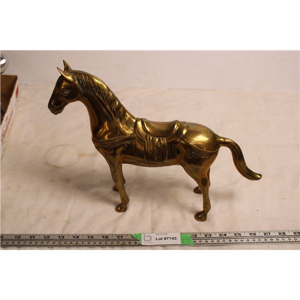 Brass Horse Statue - 14" long