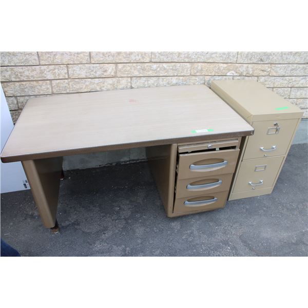 Metal Desk with filing cabinet - 3drawers, 52"x30" filing cabinet 15"x24"