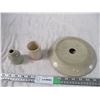 Image 1 : 2 small stoneware jug and crock + stoneware lid (have chips + hairline cracks)