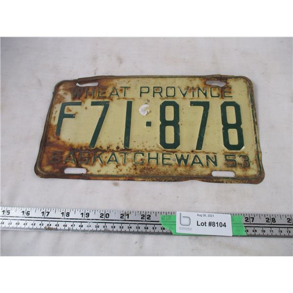 1953 sask license plate