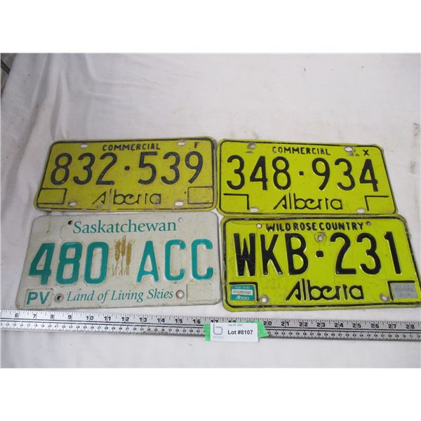 Alberta (3) + Sask (1) license plates