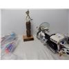 Image 6 : Plastic containers filled with misc, metro police toy motorbike, delisle hockey trophy