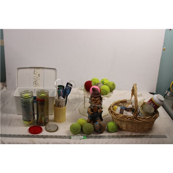 Box of tennis balls + bathroom misc