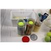 Image 2 : Box of tennis balls + bathroom misc