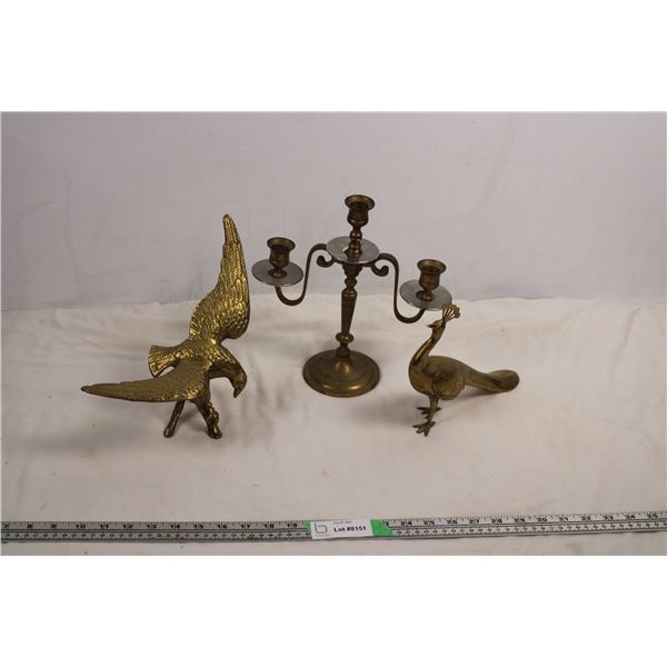 Brass Eagle + Phesant + Candlestick (eagle 10  tall and 11.5' wing to wing