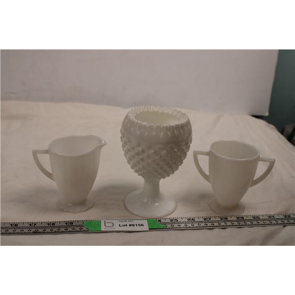 Milk Glass ceramics - cream + sugar + misc vase