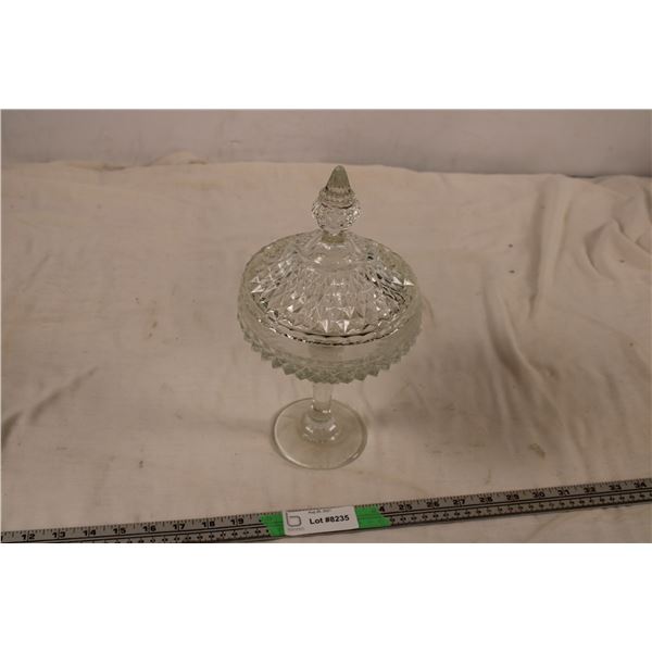 fancy clear glass candy dish 11.5"