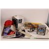 Image 1 : compact CD clock radio (untested) + duracell batteries, misc