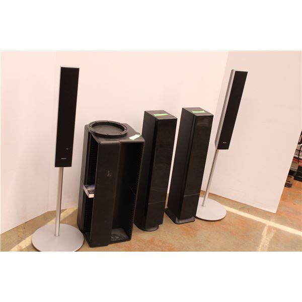 2 tower sony speakers, cd holder, misc