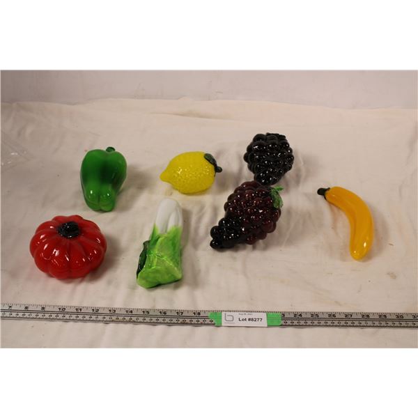 7 pieces of glass fruit