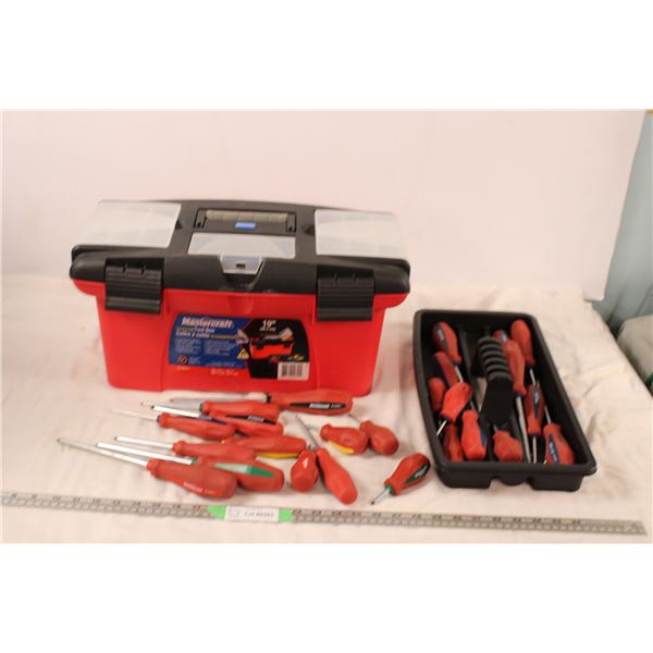 plastic tool box with screwdrivers