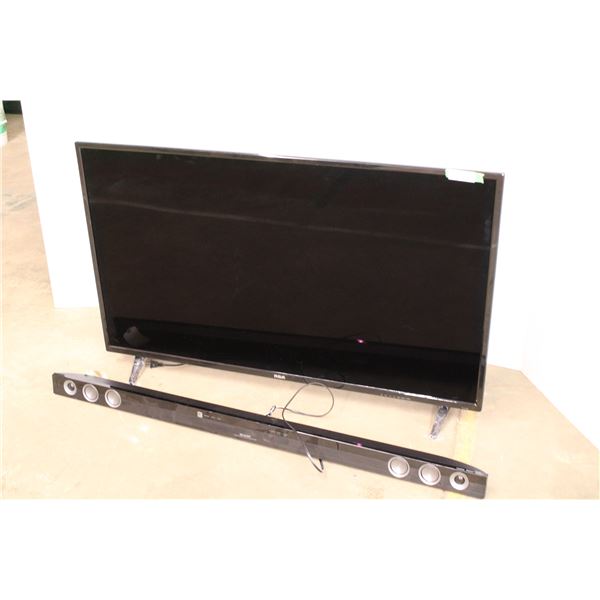 RCA 55" TV ultra HD LED (damaged screen - gouge) with sharp sound bar (no remote)