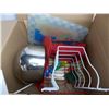 Image 2 : Box of Kitchen Items, dish rack, cutting boards, oven mitts, stainless bowl