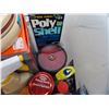 Image 4 : Tote filled with vehicle cleaners, planers peanuts tin, vintage turtlewax tin (one cleaner leaked, c