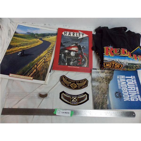 Harley 25+30 year Riders Patches, 30 years of hog pin, books, (2) harley shirts (L+M)