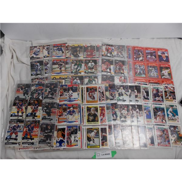 25+ Pages of hockey cards + baseball cards - most pages double sided - proset,donruss,upperdeck - so