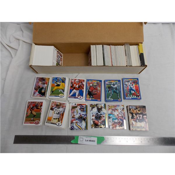 800 count box of football cards, near full, with some old-timey looking baseball cards