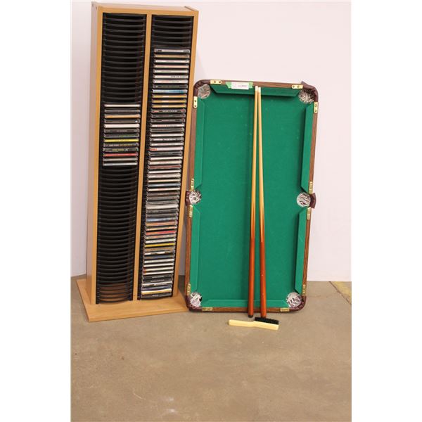 mini pool table with cues, cd holder + cd's (elvis/country)