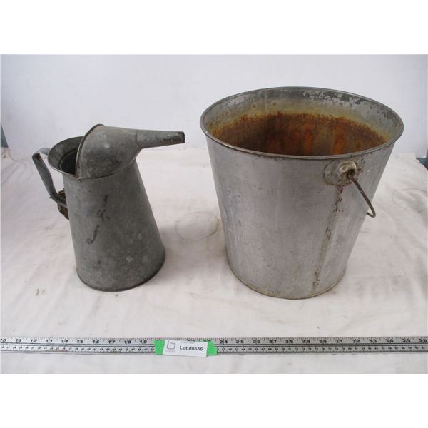 metal oil can + pail