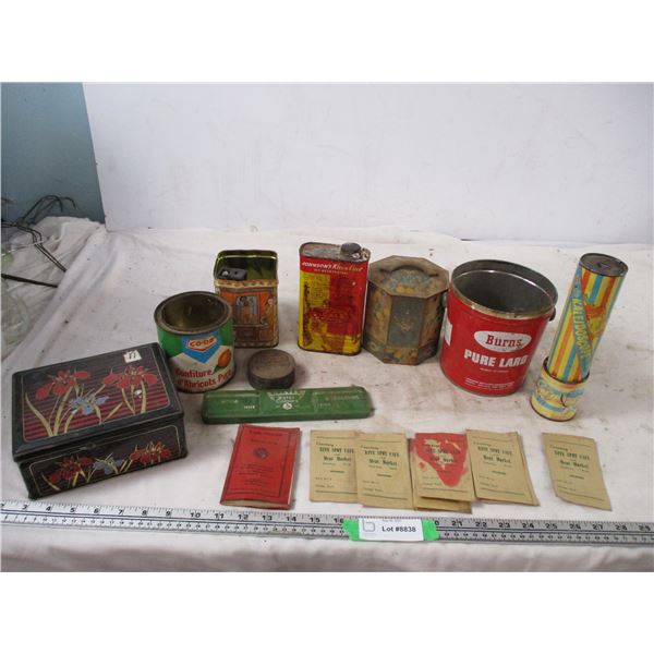 advertising envelopes, tins, misc