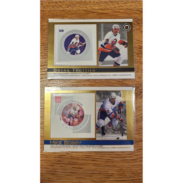 Trottier + Bossy All Star Game Canada Post Stamp Hockey Cards