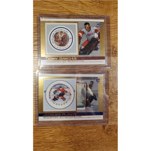 Plante + Sawchuk All Star Game Canada Post Stamp Hockey Card