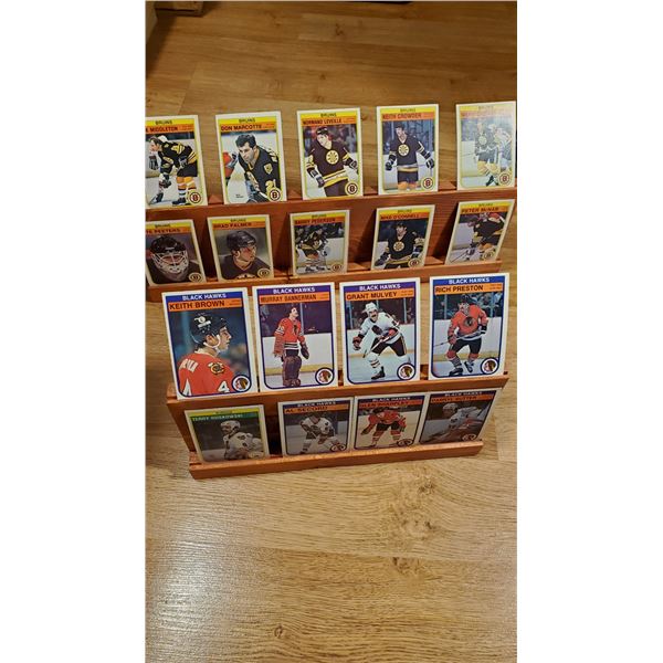 Wooden Hand Made Hockey Card Display Stands - with 82-83 OPC cards (works best with 35-75pt toploade