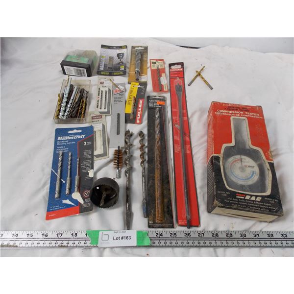 Assortment of drill bits + compression testing kit