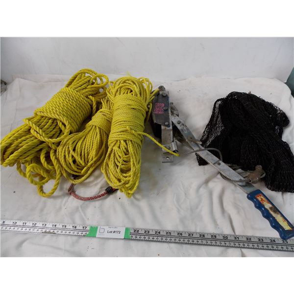 manual winch, 3 lengths of rope, fish netting