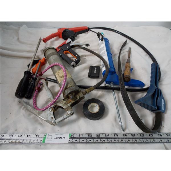 gas hand pump with assortment of other tools