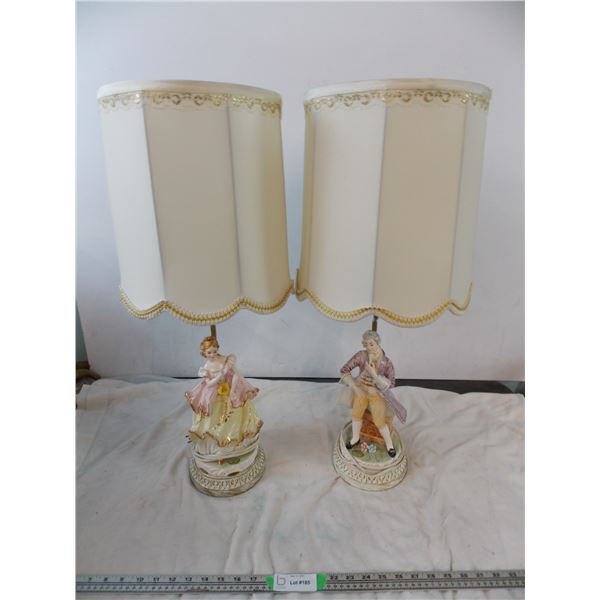 porcelain lamps, male figure and female figure