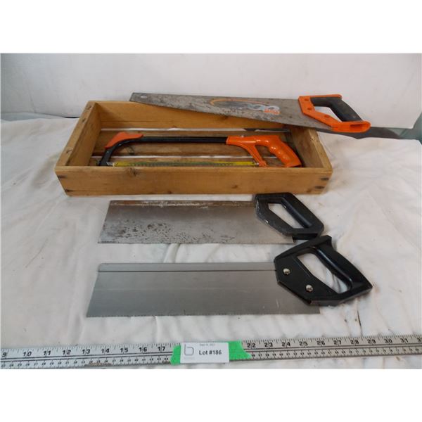 saws and a wooden crate