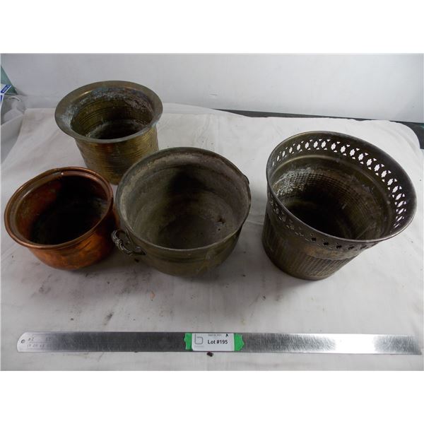Brass + and copper pots